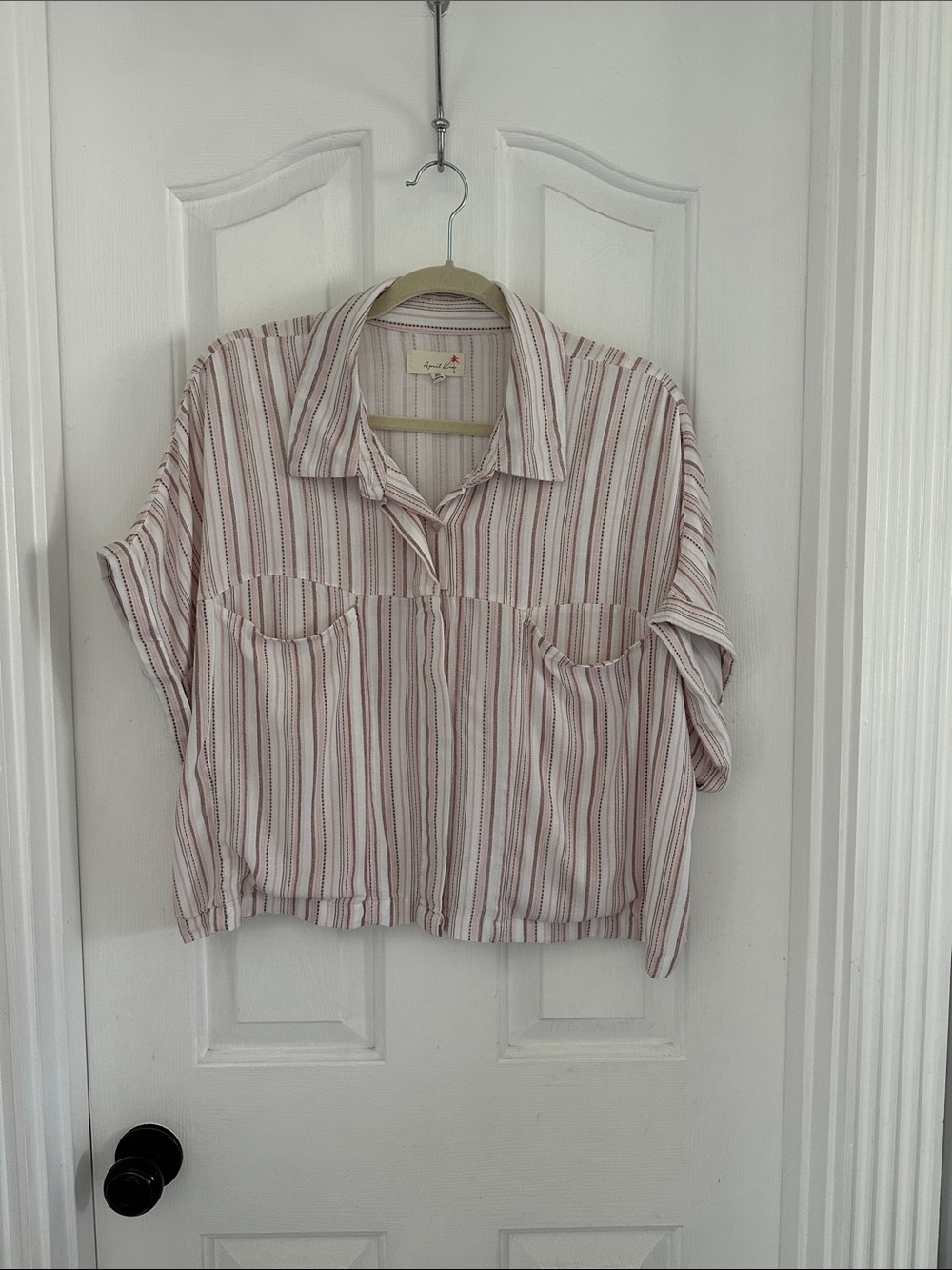 Relaxed Light Pink Striped Button-Up Top